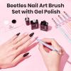 imageBeetles 3Pcs 15ml Pink Gel Nail Polish and No Wipe Gel Top Coat amp Base Coat Set Soak Off UV Lamp and Long Lasting Top Coat French Manicure Art Design KitWhiteBlack Gel Polish with Nail Art Brushes Set