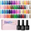 imageBeetles 80 Pcs Gel Nail Polish Kit with U V Light 20 Color Jelly Gel Nail Polish Set Milky Nude Red Purple Glitter Sheer Daylight Nails Kit with Cat Eye Top Coat Rubber Base Women Teens Girls GiftsSparkle Red Pink Glitter Gel