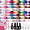 imageBeetles Spring Pudding Jelly Gel Nail Polish Set  28PCS 20 Colors Jelly Pink Purple Red Blue Green Glitter Silver Cat Eye Base Glossy Matte Top Coat French Nails Gift for Women100 colors all season gel polish set