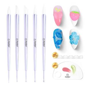 imageBeetles 3D Gel Nail Art with 3D Mold2 Pcs Sandy Glow Clear and White Solid Builder Gels for Nails NonSticky Sculpting with DualEnded Sculpture Pen Beginner Friendly DIY at HomeUV LED Lamp NeededNail Art Sculpture Pen 5 Pcs