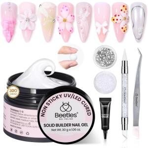 imageBeetles 3D Gel Nail Art with 3D Mold2 Pcs Sandy Glow Clear and White Solid Builder Gels for Nails NonSticky Sculpting with DualEnded Sculpture Pen Beginner Friendly DIY at HomeUV LED Lamp NeededB1White Solid Builder Nail Gel