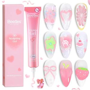 imageBeetles 3D Gel Nail Art with 3D Mold2 Pcs Sandy Glow Clear and White Solid Builder Gels for Nails NonSticky Sculpting with DualEnded Sculpture Pen Beginner Friendly DIY at HomeUV LED Lamp NeededA4Valentines Limited 3D Gel Nail Art