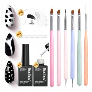 imageBeetles 3Pcs 15ml Pink Gel Nail Polish and No Wipe Gel Top Coat amp Base Coat Set Soak Off UV Lamp and Long Lasting Top Coat French Manicure Art Design KitWhiteBlack Gel Polish with Nail Art Brushes Set