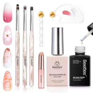 imageBeetles 3Pcs 15ml Pink Gel Nail Polish and No Wipe Gel Top Coat amp Base Coat Set Soak Off UV Lamp and Long Lasting Top Coat French Manicure Art Design KitBlooming GelWhite Gel Nail PolishNail Art Brushes Set