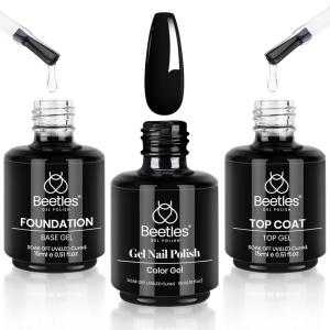 imageBeetles 3Pcs 15ml Pink Gel Nail Polish and No Wipe Gel Top Coat amp Base Coat Set Soak Off UV Lamp and Long Lasting Top Coat French Manicure Art Design Kit001 Pcs 15ml top base coat  black gel