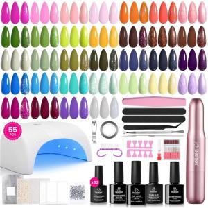 imageBeetles 80 Pcs Gel Nail Polish Kit with U V Light 20 Color Jelly Gel Nail Polish Set Milky Nude Red Purple Glitter Sheer Daylight Nails Kit with Cat Eye Top Coat Rubber Base Women Teens Girls Gifts1Fun Camp