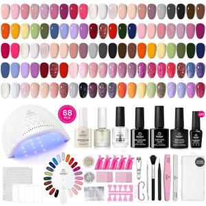 imageBeetles 80 Pcs Gel Nail Polish Kit with U V Light 20 Color Jelly Gel Nail Polish Set Milky Nude Red Purple Glitter Sheer Daylight Nails Kit with Cat Eye Top Coat Rubber Base Women Teens Girls GiftsOutfit Collection