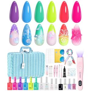 imageBeetles 80 Pcs Gel Nail Polish Kit with U V Light 20 Color Jelly Gel Nail Polish Set Milky Nude Red Purple Glitter Sheer Daylight Nails Kit with Cat Eye Top Coat Rubber Base Women Teens Girls GiftsPretty Box
