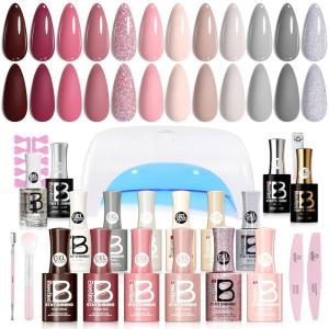 imageBeetles 80 Pcs Gel Nail Polish Kit with U V Light 20 Color Jelly Gel Nail Polish Set Milky Nude Red Purple Glitter Sheer Daylight Nails Kit with Cat Eye Top Coat Rubber Base Women Teens Girls Gifts1Cozy Elegance