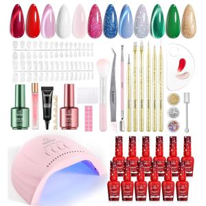 imageBeetles 80 Pcs Gel Nail Polish Kit with U V Light 20 Color Jelly Gel Nail Polish Set Milky Nude Red Purple Glitter Sheer Daylight Nails Kit with Cat Eye Top Coat Rubber Base Women Teens Girls Gifts0  Crystal Christmas