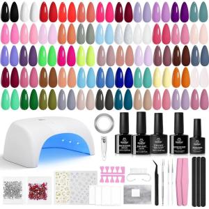 imageBeetles 80 Pcs Gel Nail Polish Kit with U V Light 20 Color Jelly Gel Nail Polish Set Milky Nude Red Purple Glitter Sheer Daylight Nails Kit with Cat Eye Top Coat Rubber Base Women Teens Girls Gifts055 Colors Beginner Kit