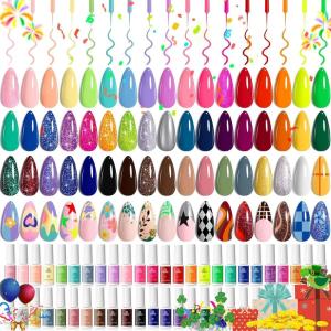 imageBeetles 80 Pcs Gel Nail Polish Kit with U V Light 20 Color Jelly Gel Nail Polish Set Milky Nude Red Purple Glitter Sheer Daylight Nails Kit with Cat Eye Top Coat Rubber Base Women Teens Girls Gifts50 Colors Set