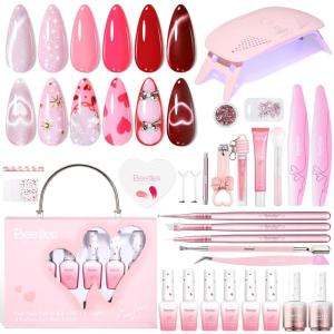 imageBeetles 80 Pcs Gel Nail Polish Kit with U V Light 20 Color Jelly Gel Nail Polish Set Milky Nude Red Purple Glitter Sheer Daylight Nails Kit with Cat Eye Top Coat Rubber Base Women Teens Girls GiftsSweet Date