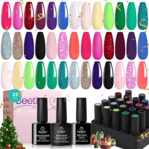 imageBeetles 80 Pcs Gel Nail Polish Kit with U V Light 20 Color Jelly Gel Nail Polish Set Milky Nude Red Purple Glitter Sheer Daylight Nails Kit with Cat Eye Top Coat Rubber Base Women Teens Girls Gifts20 Colors Luxury Club Nail Polish