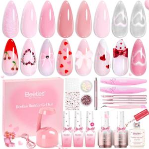 imageBeetles 80 Pcs Gel Nail Polish Kit with U V Light 20 Color Jelly Gel Nail Polish Set Milky Nude Red Purple Glitter Sheer Daylight Nails Kit with Cat Eye Top Coat Rubber Base Women Teens Girls GiftsBuilder Nail Gel KitBlush Charm