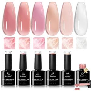 imageBeetles Builder Gel Nail KitJuicy Tint 6 Colors Jelly Pink Nude Builder Gels Apex Thickening Extension Strengthen Weak Nails for Beginners DIY SalonSpring Nails at HomeUV amp LED Lamp NeededA1Jelly Nude Pink