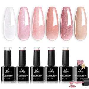 imageBeetles Builder Gel Nail KitJuicy Tint 6 Colors Jelly Pink Nude Builder Gels Apex Thickening Extension Strengthen Weak Nails for Beginners DIY SalonSpring Nails at HomeUV amp LED Lamp NeededA3Shimmer Nude Pink