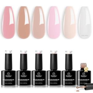 imageBeetles Builder Gel Nail KitJuicy Tint 6 Colors Jelly Pink Nude Builder Gels Apex Thickening Extension Strengthen Weak Nails for Beginners DIY SalonSpring Nails at HomeUV amp LED Lamp NeededA5Pink Nude Brown