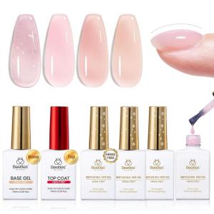 imageBeetles Builder Gel Nail KitJuicy Tint 6 Colors Jelly Pink Nude Builder Gels Apex Thickening Extension Strengthen Weak Nails for Beginners DIY SalonSpring Nails at HomeUV amp LED Lamp NeededB4HEMA FreeSheer Pink  Nude