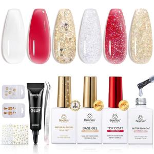 imageBeetles Builder Gel Nail KitJuicy Tint 6 Colors Jelly Pink Nude Builder Gels Apex Thickening Extension Strengthen Weak Nails for Beginners DIY SalonSpring Nails at HomeUV amp LED Lamp NeededB5HEMA FreeWhite Red Glitter