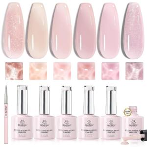 imageBeetles Builder Gel Nail KitJuicy Tint 6 Colors Jelly Pink Nude Builder Gels Apex Thickening Extension Strengthen Weak Nails for Beginners DIY SalonSpring Nails at HomeUV amp LED Lamp NeededHEMA  TPO FreeMuted Bloom