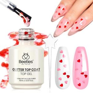 imageBeetles Butterfly Gel Top Coat 15ml  Floral Sprite Pink Butterfly Glitter Shine No Wipe Top Coat LongLasting for Gel Polish Sparkle Soak Off UV LED Gift for WomenHolographic Pink Hearts