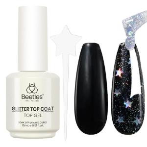 imageBeetles Butterfly Gel Top Coat 15ml  Floral Sprite Pink Butterfly Glitter Shine No Wipe Top Coat LongLasting for Gel Polish Sparkle Soak Off UV LED Gift for Women15ml Glitter Top Coat