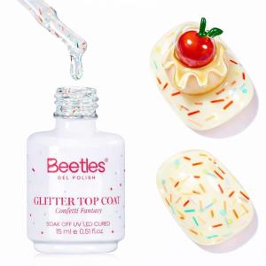 imageBeetles Butterfly Gel Top Coat 15ml  Floral Sprite Pink Butterfly Glitter Shine No Wipe Top Coat LongLasting for Gel Polish Sparkle Soak Off UV LED Gift for WomenClear Glitter Gel Top Coat