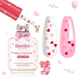 imageBeetles Butterfly Gel Top Coat 15ml  Floral Sprite Pink Butterfly Glitter Shine No Wipe Top Coat LongLasting for Gel Polish Sparkle Soak Off UV LED Gift for Women00Clear Heart Glitter Top Coat