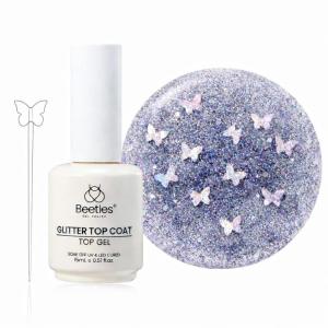 imageBeetles Butterfly Gel Top Coat 15ml  Floral Sprite Pink Butterfly Glitter Shine No Wipe Top Coat LongLasting for Gel Polish Sparkle Soak Off UV LED Gift for Women15ml Glitter Top Coat Floral Sprite