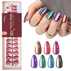 imageBeetles Cat Eye Press On Nails  Enchanted Aurora  7 Colors Medium Almond Press On Nails  16 Sizes 224 Pcs Natural Salon Quality For Red Blue Purple Nails St Patrick Day04M MediumCat Eye Midnight Aurora