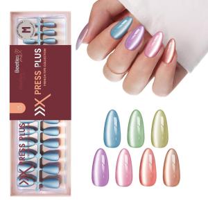 imageBeetles Cat Eye Press On Nails  Enchanted Aurora  7 Colors Medium Almond Press On Nails  16 Sizes 224 Pcs Natural Salon Quality For Red Blue Purple Nails St Patrick Day01M AlmondCat Eye Bubble Aurora