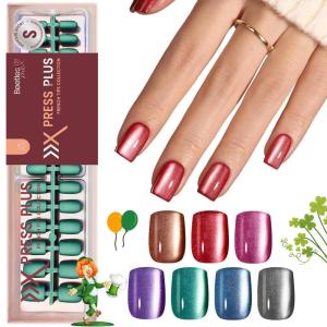 imageBeetles Cat Eye Press On Nails  Enchanted Aurora  7 Colors Medium Almond Press On Nails  16 Sizes 224 Pcs Natural Salon Quality For Red Blue Purple Nails St Patrick Day04S SquareCat Eye Galaxy Aurora