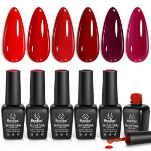 imageBeetles Easter Gel Polish Set  Blush Cotton 6 Colors Pink Gel Polish Set Jelly Glitter Pearl Nude Hot Pink Spring Easter Nails Salon Long Lasting Soak Off UV LED Nail Lamp Gifts for Her00Burgundy Red Shimmer