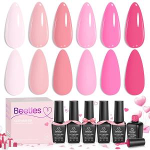 imageBeetles Easter Gel Polish Set  Blush Cotton 6 Colors Pink Gel Polish Set Jelly Glitter Pearl Nude Hot Pink Spring Easter Nails Salon Long Lasting Soak Off UV LED Nail Lamp Gifts for HerPink Melody