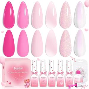 imageBeetles Easter Gel Polish Set  Blush Cotton 6 Colors Pink Gel Polish Set Jelly Glitter Pearl Nude Hot Pink Spring Easter Nails Salon Long Lasting Soak Off UV LED Nail Lamp Gifts for Her000Blush Cotton