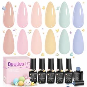 imageBeetles Easter Gel Polish Set  Blush Cotton 6 Colors Pink Gel Polish Set Jelly Glitter Pearl Nude Hot Pink Spring Easter Nails Salon Long Lasting Soak Off UV LED Nail Lamp Gifts for HerSoft Echo