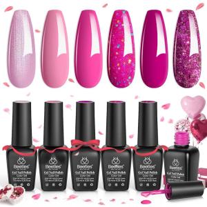 imageBeetles Glitter Gel Polish Set  Kaleido Galaxy 6 Colors Shimmer Chameleon Blue Green Purple UV LED Gel Nail Polish Sparkly Glitter Nail Gel Kit Nail Art Design Gel Spring Gifts for Women0Pink Angel