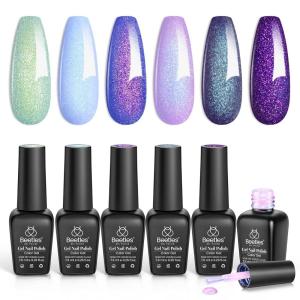 imageBeetles Glitter Gel Polish Set  Kaleido Galaxy 6 Colors Shimmer Chameleon Blue Green Purple UV LED Gel Nail Polish Sparkly Glitter Nail Gel Kit Nail Art Design Gel Spring Gifts for WomenKaleido Galaxy