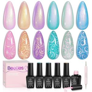 imageBeetles Glitter Gel Polish Set  Kaleido Galaxy 6 Colors Shimmer Chameleon Blue Green Purple UV LED Gel Nail Polish Sparkly Glitter Nail Gel Kit Nail Art Design Gel Spring Gifts for WomenPink  Purple  Orange