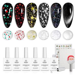 imageBeetles Glitter Gel Polish Set  Kaleido Galaxy 6 Colors Shimmer Chameleon Blue Green Purple UV LED Gel Nail Polish Sparkly Glitter Nail Gel Kit Nail Art Design Gel Spring Gifts for Women6Pcs Glitter Gel Top Coat Set