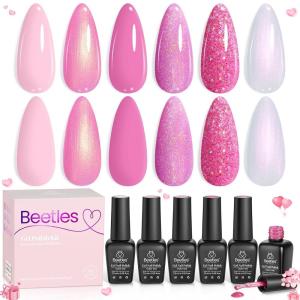 imageBeetles Glitter Gel Polish Set  Kaleido Galaxy 6 Colors Shimmer Chameleon Blue Green Purple UV LED Gel Nail Polish Sparkly Glitter Nail Gel Kit Nail Art Design Gel Spring Gifts for WomenPink Reverie