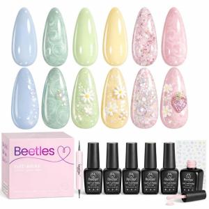 imageBeetles Glitter Gel Polish Set  Kaleido Galaxy 6 Colors Shimmer Chameleon Blue Green Purple UV LED Gel Nail Polish Sparkly Glitter Nail Gel Kit Nail Art Design Gel Spring Gifts for WomenSpring scenery by the lake