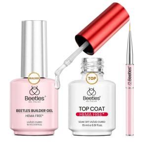 imageBeetles HEMAFree Gel Top and Base Coat 15ml TPO Free No Wipe Clear Glossy Gel Nail Polish Set Long Lasting Soak Off UV Lamp Upgraded Safe LowSensitivity Formula Nail Gifts for Women2 Pcs HemaFree Gel Top CoatBuilder Gel