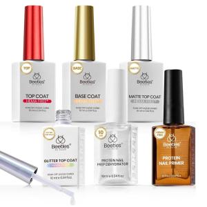 imageBeetles HEMAFree Gel Top and Base Coat 15ml TPO Free No Wipe Clear Glossy Gel Nail Polish Set Long Lasting Soak Off UV Lamp Upgraded Safe LowSensitivity Formula Nail Gifts for Women6 Pcs HemaFree Gel Base  Top Coat  Nail