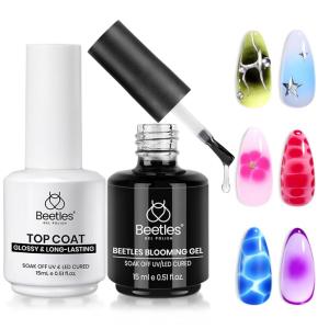 imageBeetles HEMAFree Gel Top and Base Coat 15ml TPO Free No Wipe Clear Glossy Gel Nail Polish Set Long Lasting Soak Off UV Lamp Upgraded Safe LowSensitivity Formula Nail Gifts for WomenBlooming Gel and Top Coat