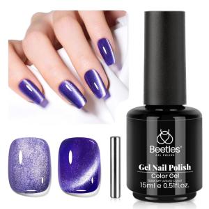 imageBeetles Lagoons Blush Purple Cat Eye Gel Nail Polish  15ML Purple Cat Eye Glitter Gel Polish Magnetic Shimmer Effect Soak Off UV Nail Art Design Salon DIY Manicure Gift for WomenEPurpleCelestial Veil