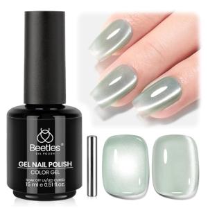 imageBeetles Lagoons Blush Purple Cat Eye Gel Nail Polish  15ML Purple Cat Eye Glitter Gel Polish Magnetic Shimmer Effect Soak Off UV Nail Art Design Salon DIY Manicure Gift for WomenAMisty Green