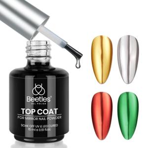 imageBeetles Liner Gel Top Coat  Decoration Sealing Precision Nail Gel with Fine Brush for Detailed Designs Strong Adhesion for Mirror Chrome Powder Rhinestones amp Gap Filling UV Light CureClear Gel Top Coat for Chrome Nail Powder