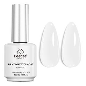 imageBeetles Liner Gel Top Coat  Decoration Sealing Precision Nail Gel with Fine Brush for Detailed Designs Strong Adhesion for Mirror Chrome Powder Rhinestones amp Gap Filling UV Light CureMilky White Top Coat